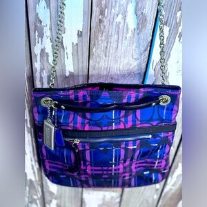 Coach Poppy Tartan C Signature Design Navy/ Pink Plaid Handbag